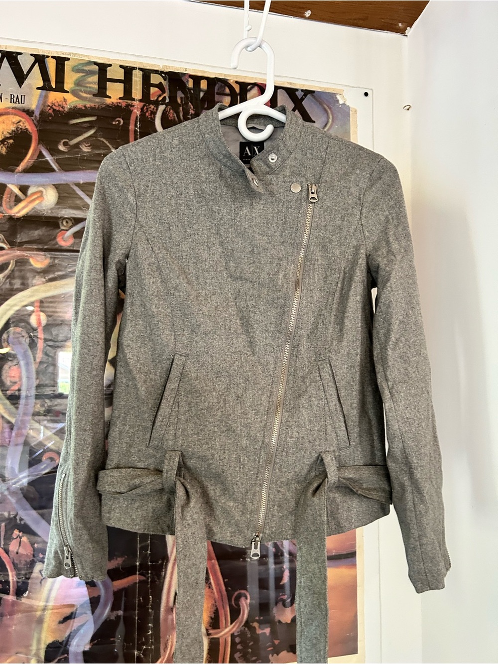 Armani Exchange Gray Asymmetrical Belted Utility Jacket